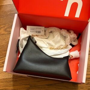 Aupen Black Shoulder Bag with Gold Chain